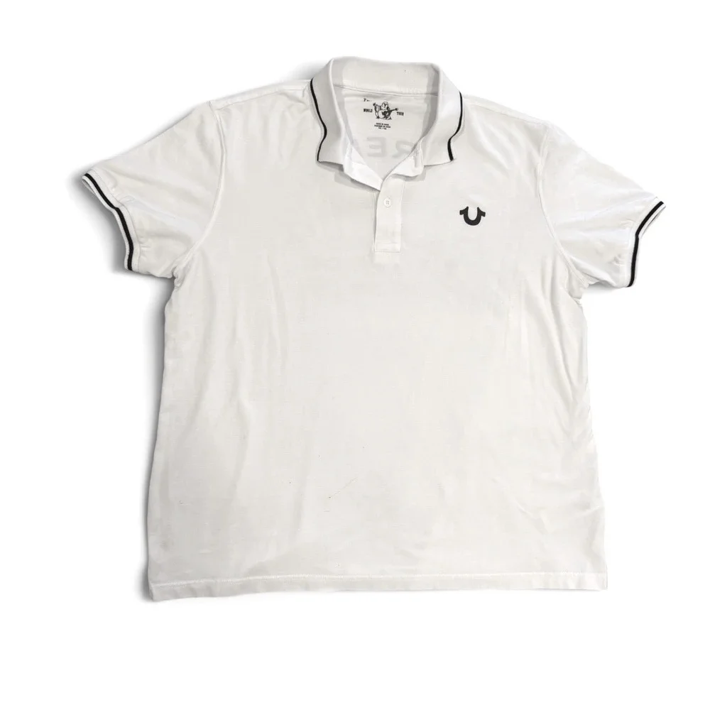 True Religion Men's Crafted With Pride Polo Shirt White with Black Trim Size XXL